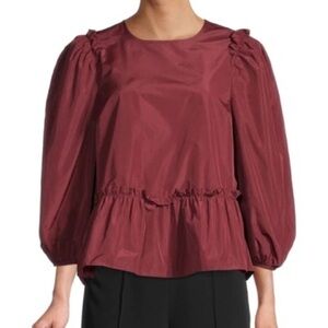 Cinq à Sept Burgundy Peplum Blouse